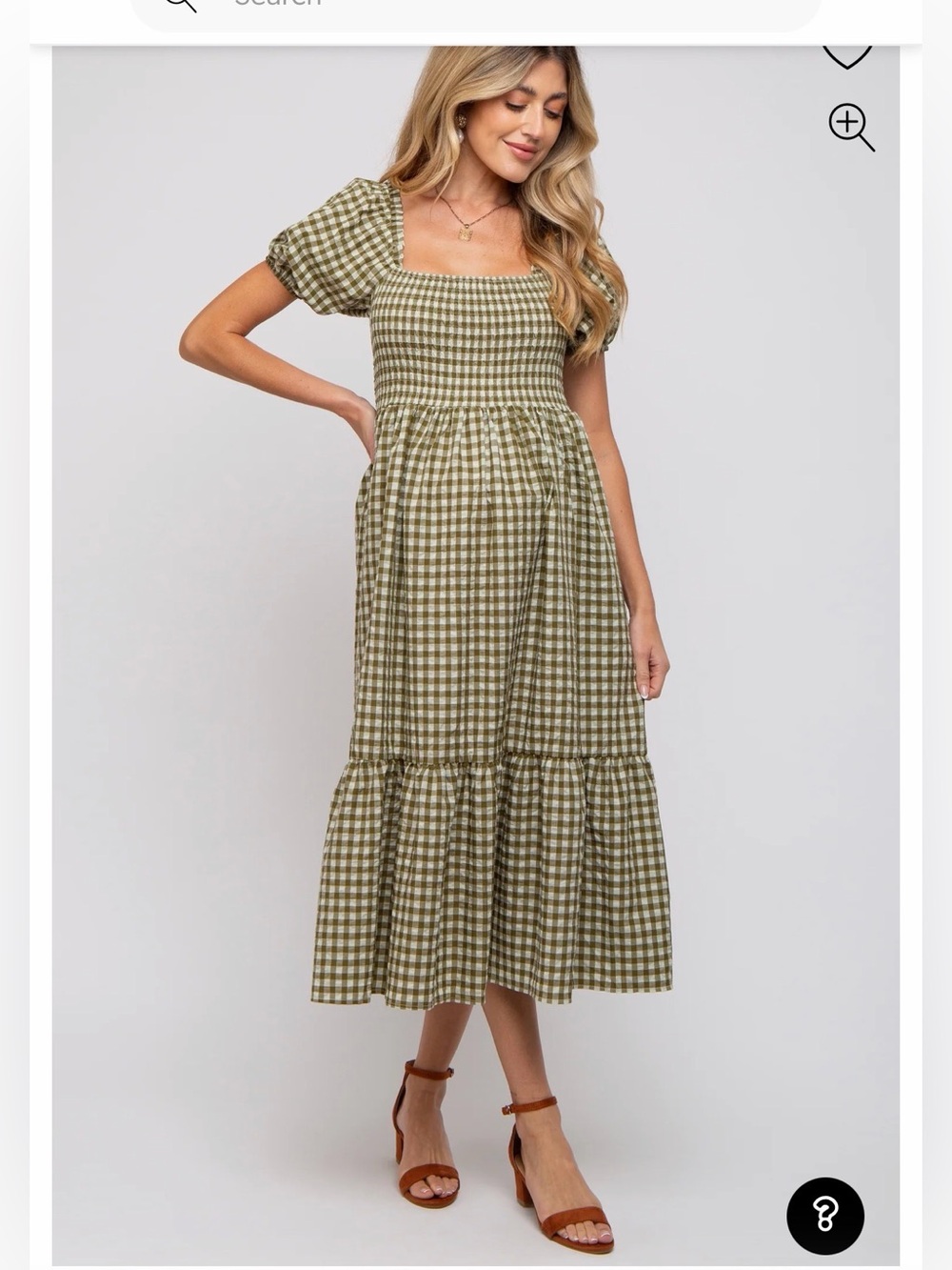 Pinkblush Olive Gingham Smocked Maternity Midi Dress